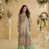ANIKA Premium Natural Crep Silk Printed Set with Aari Work | ER - Design Number 3
