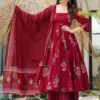 Design 2049 Maroon Rayon Printed Kurti Pant Dupatta - Design Number 1