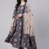 Design 2057 NavyBlue Rayon Printed Kurti Pant Dupatta - Design Number 1