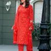 Fully Stitched Cotton Kurti Pant Dupatta Design 2029 Orange - Design Number 2