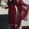 SRK-5265 jimmy choo Silk Embroidered Sequence Work Top-Bottom Dupatta Set - Design Number 1