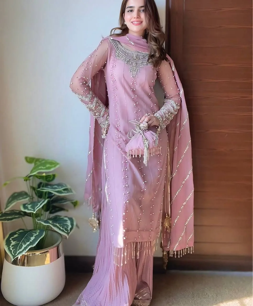 SRK-5276 Designer Collection Faux Georgette Heavy Embroidery Sequence Work Top-Bottom And Dupatta Set - Design Number 2
