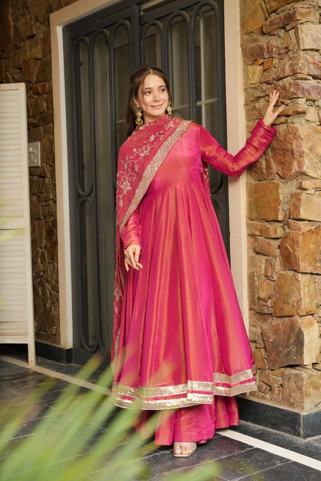SRK-5289 Roman Simmer Silk Embroidered Gown Set - Design Number 1