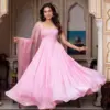 SRK-5291 Designer Faux Georgette Embroidery Gown Dupatta Set - Design Number 1