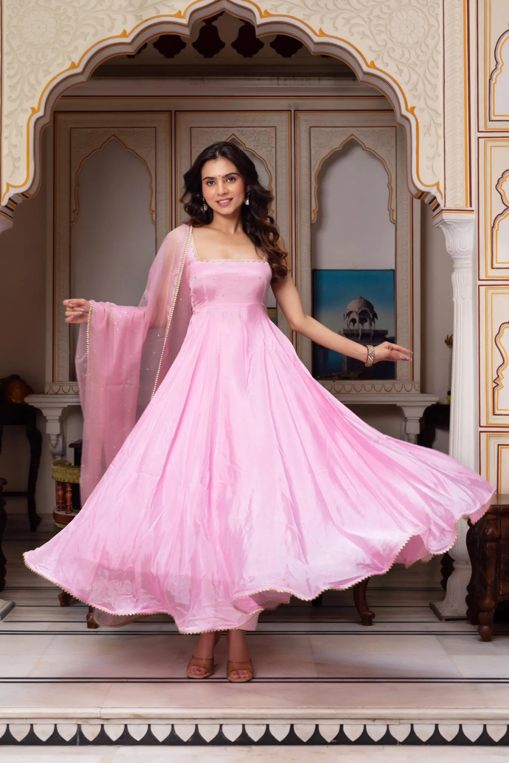 SRK-5291 Designer Faux Georgette Embroidery Gown Dupatta Set - Design Number 1