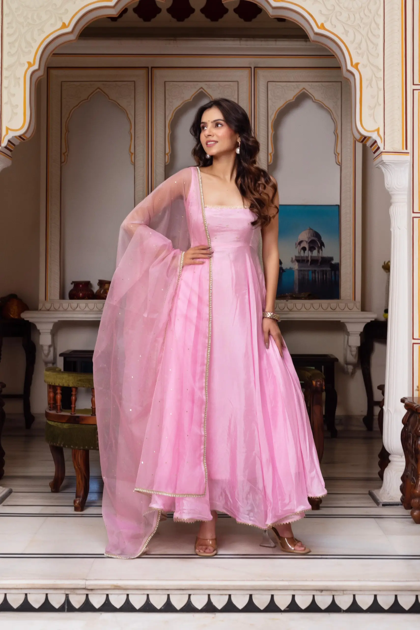 SRK-5291 Designer Faux Georgette Embroidery Gown Dupatta Set - Design Number 2