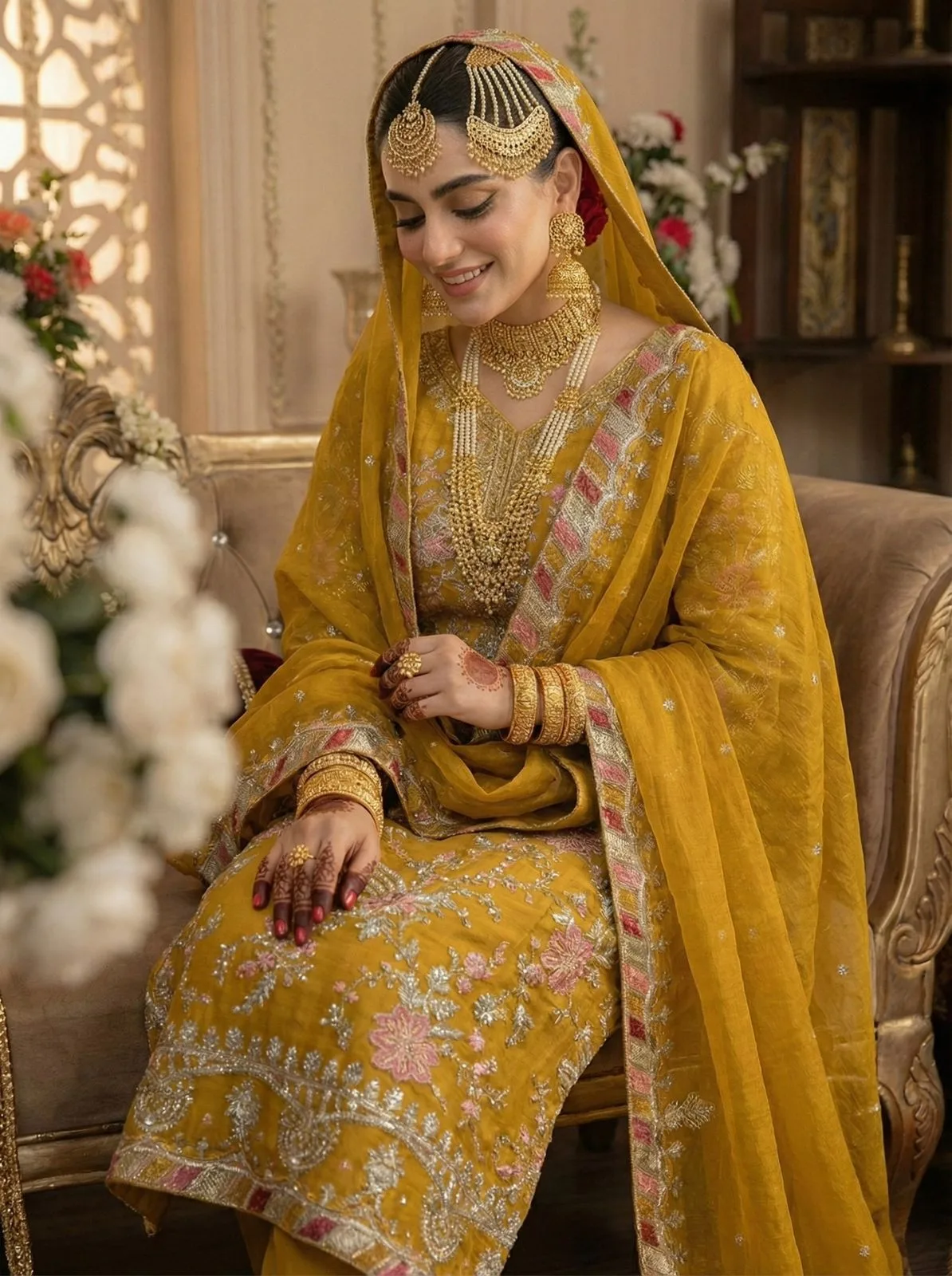 SRK-5321 CRUNCHY SILK Heavy Embroidery Sequence Work Top-Bottom And Dupatta Set - Design Number 2