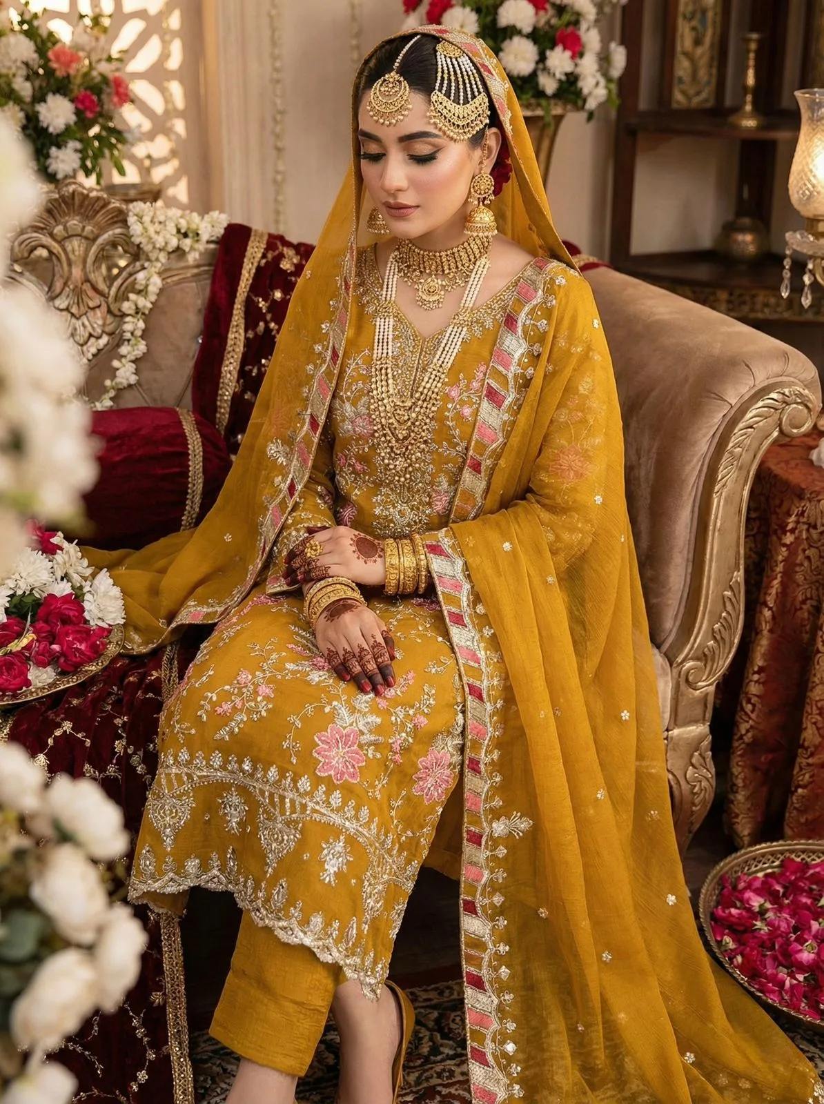 SRK-5321 CRUNCHY SILK Heavy Embroidery Sequence Work Top-Bottom And Dupatta Set - Design Number 3