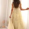 SRK-5325 Cosmos Gold Embroidery Work Gown and Dupatta Set - Design Number 2