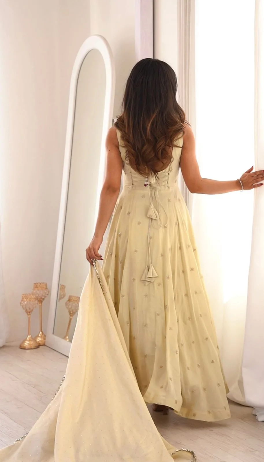 SRK-5325 Cosmos Gold Embroidery Work Gown and Dupatta Set - Design Number 2