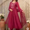 Women's Premium Vichitra Silk Embroidered Flared Kurta Set SKU Tulsi - Design Number 1