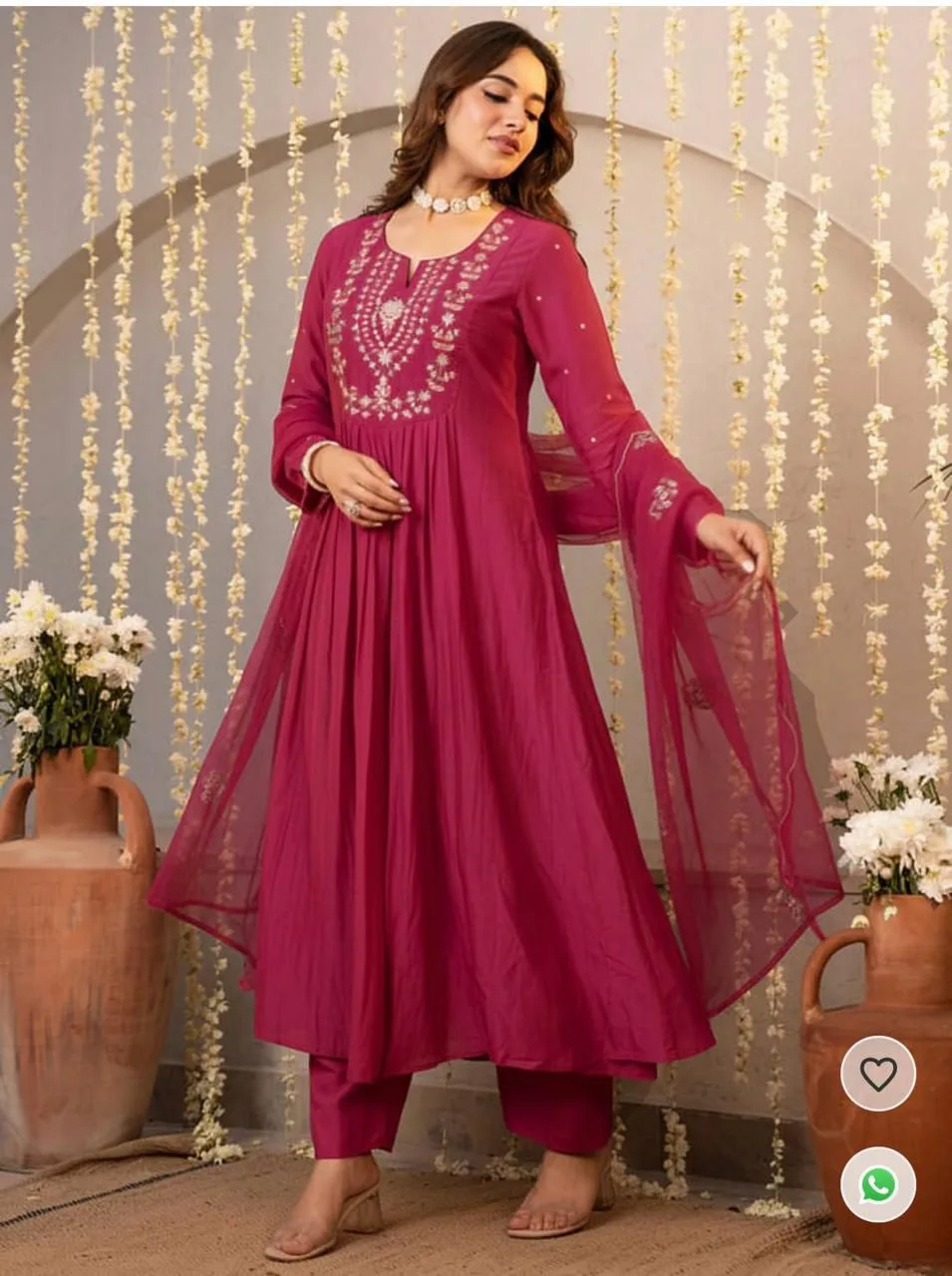 Women's Premium Vichitra Silk Embroidered Flared Kurta Set SKU Tulsi - Design Number 1