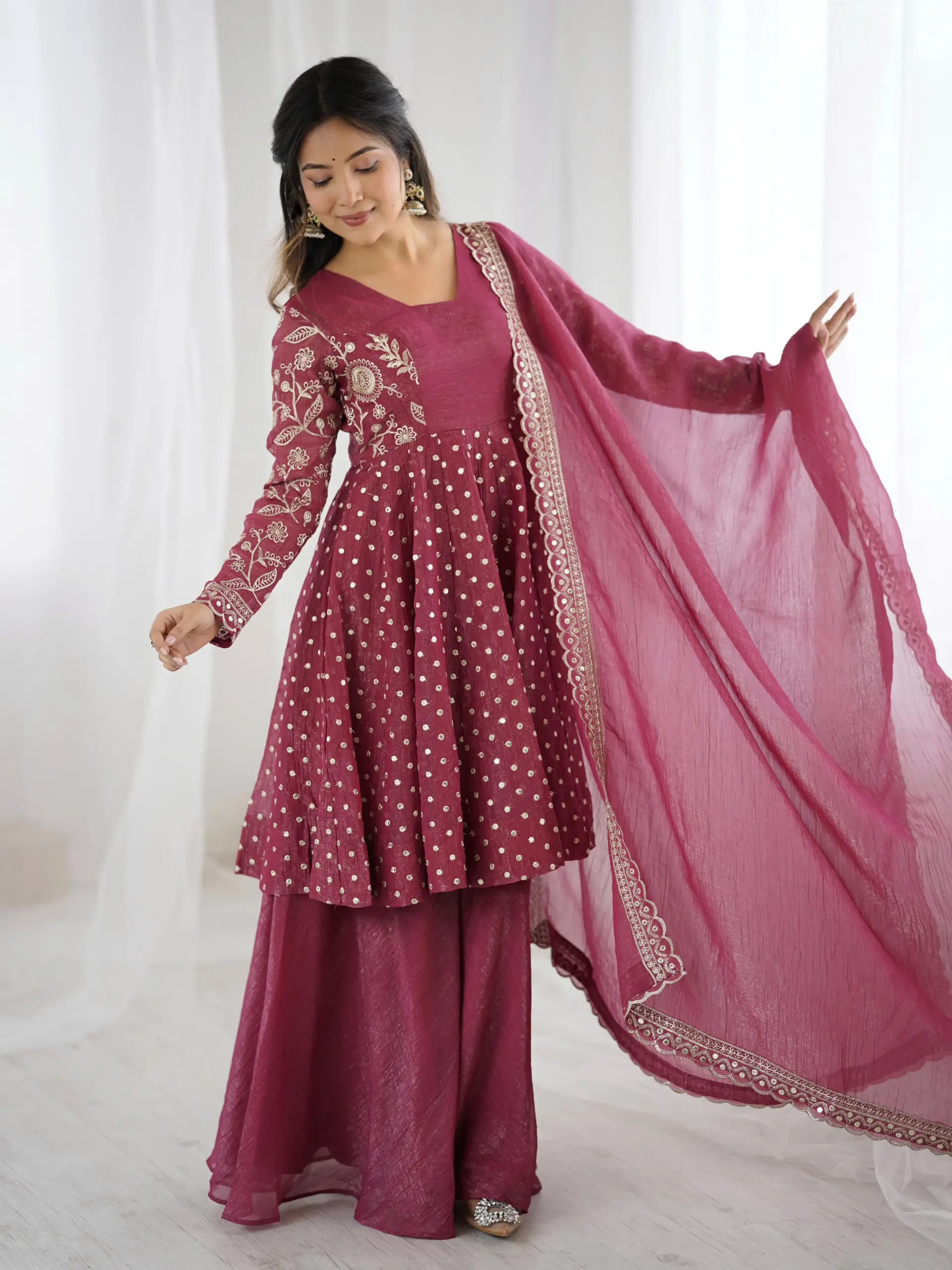 ZSR-3134 Women's Ethnic Wear Crunchy Silk Set | Embroidery - Design Number 2