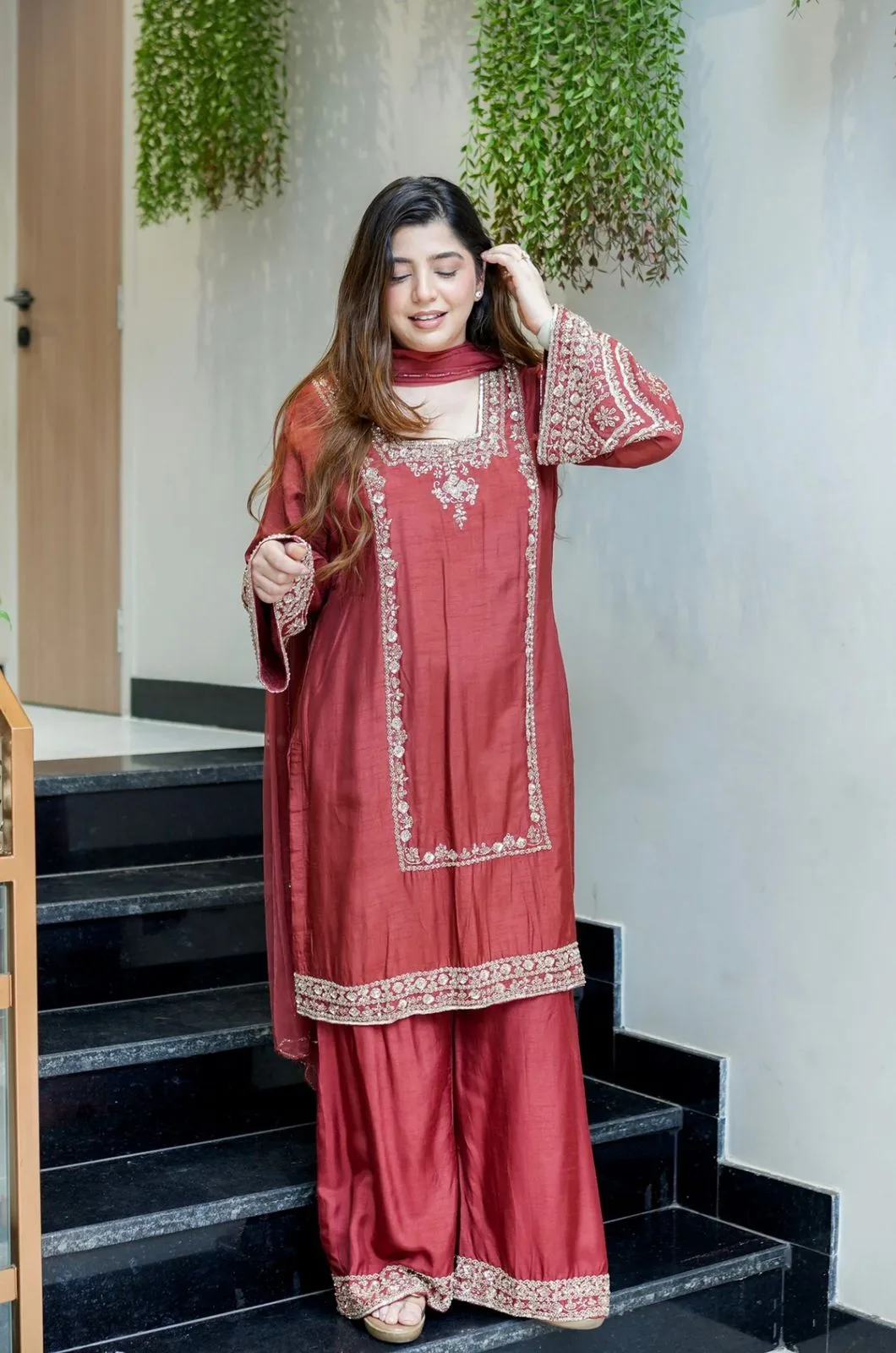 ZSR-3138 German Chiffon Embroidered Top-Bottom And Dupatta Set - Design Number 1