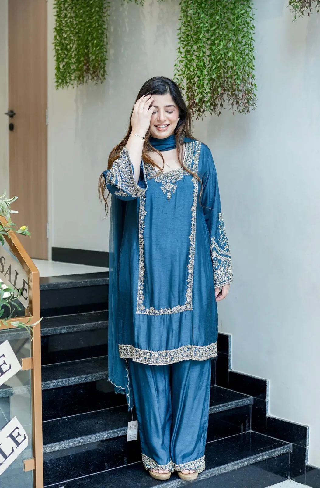 ZSR-3138 German Chiffon Embroidered Top-Bottom And Dupatta Set - Design Number 4