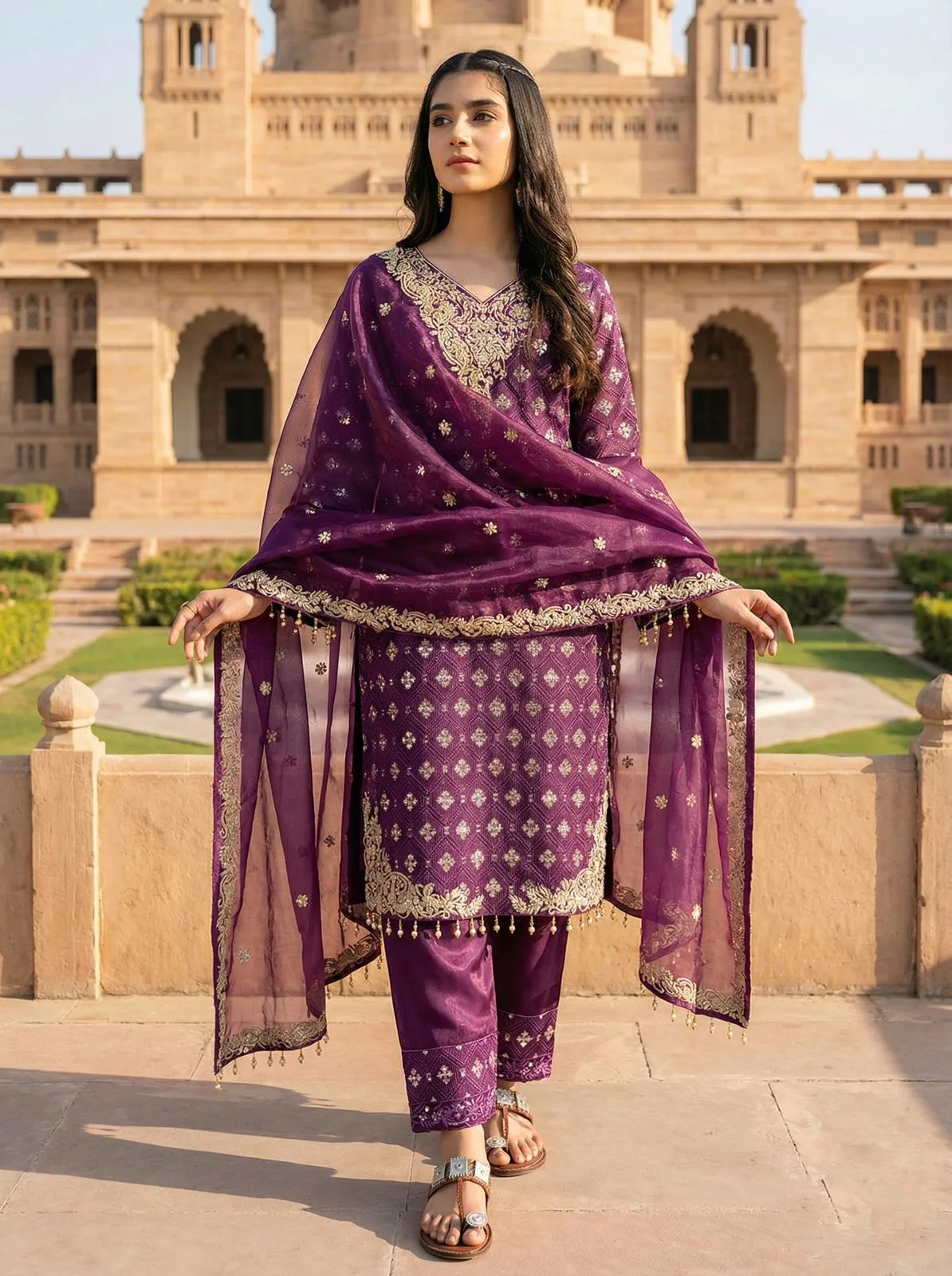 ZSR-3158 GMY SILK Heavy Embroidery Sequence Work Top-Bottom Dupatta Set - Design Number 3