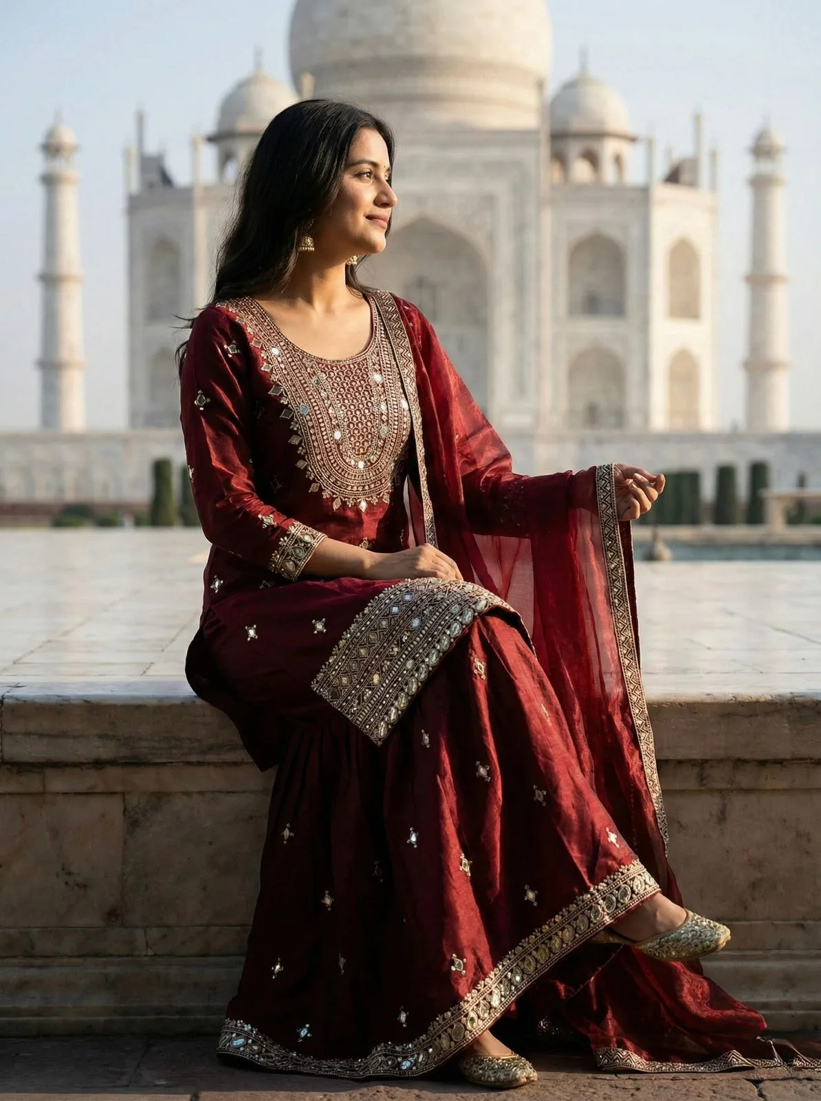ZSR-3160 GMY SILK Heavy Embroidery Sequence Mirror Work Top-Bottom Dupatta Set - Design Number 1