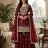 ZSR-3160 GMY SILK Heavy Embroidery Sequence Mirror Work Top-Bottom Dupatta Set - Design Number 3
