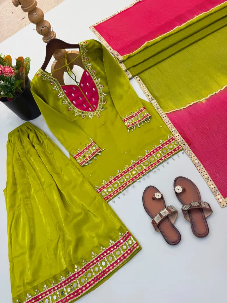 5361 Roman Glass With Real Mirror Work Readymade Dress