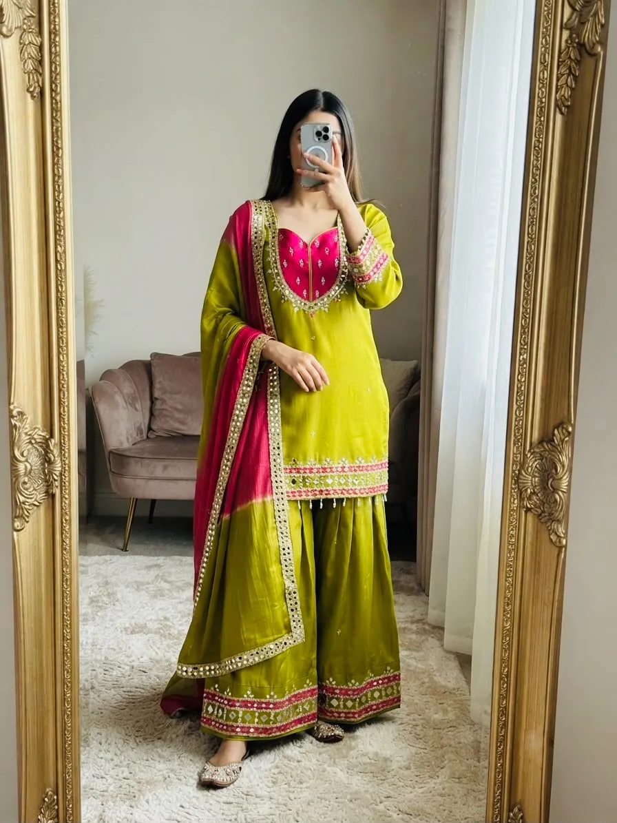 5361 Roman Glass With Real Mirror Work Readymade Dress 2