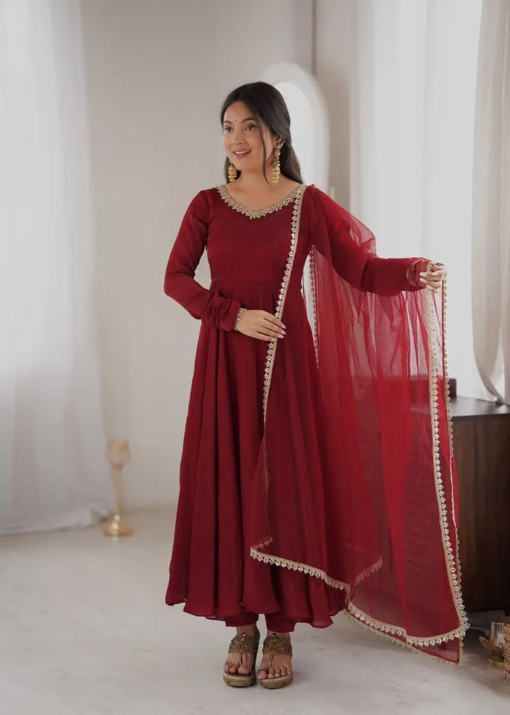 5363 Faux Georgette With Embroidery Sequence Work With Fully Flair Readymade Dress