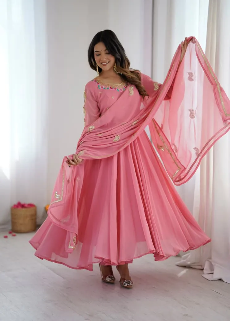 5363 Faux Georgette With Embroidery Sequence Work With Fully Flair Readymade Dress 3