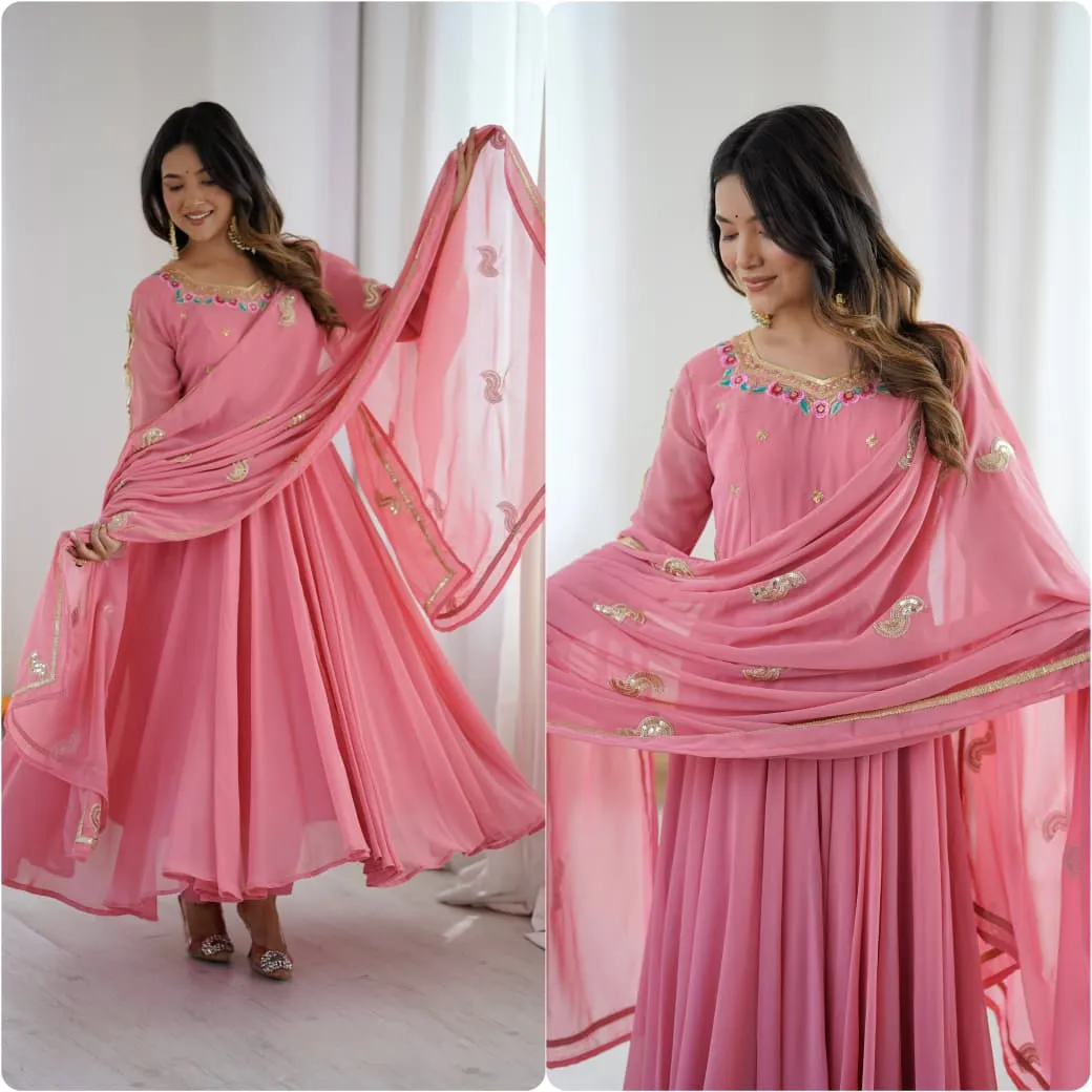 5363 Faux Georgette With Embroidery Sequence Work With Fully Flair Readymade Dress 5