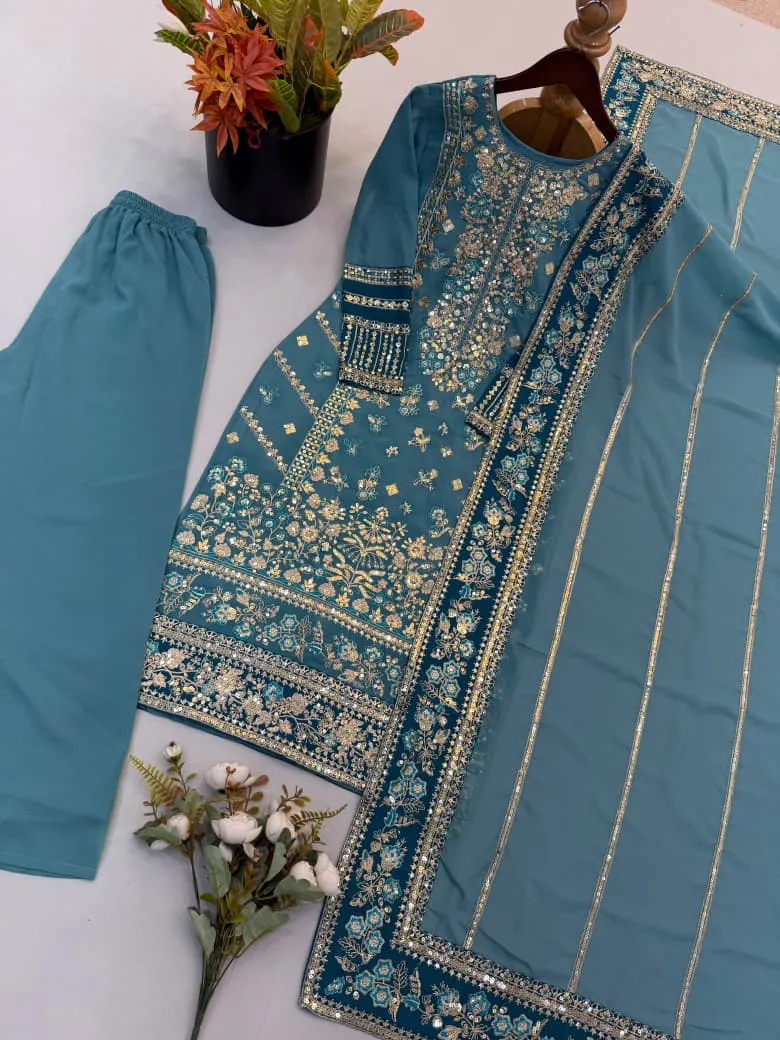 Fox Georgette Embroidery Sequence Readymade Dress 20006