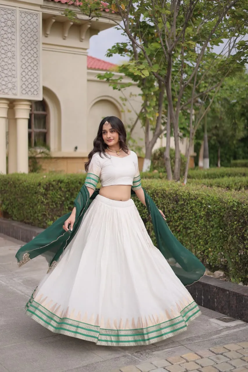 Code Viscose Jacquard Checks With Zari Temple Weaving Work Lehenga Choli 2