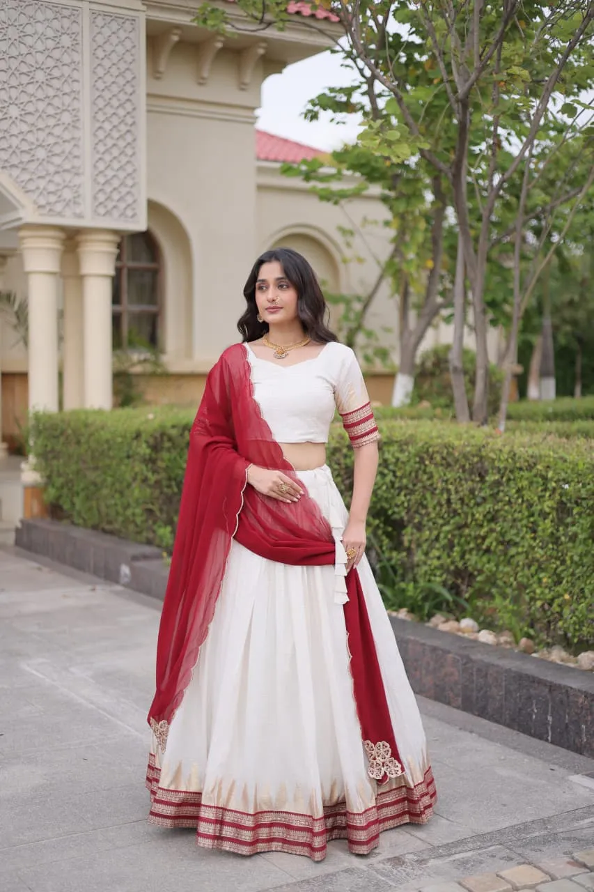 Code Viscose Jacquard Checks With Zari Temple Weaving Work Lehenga Choli 4