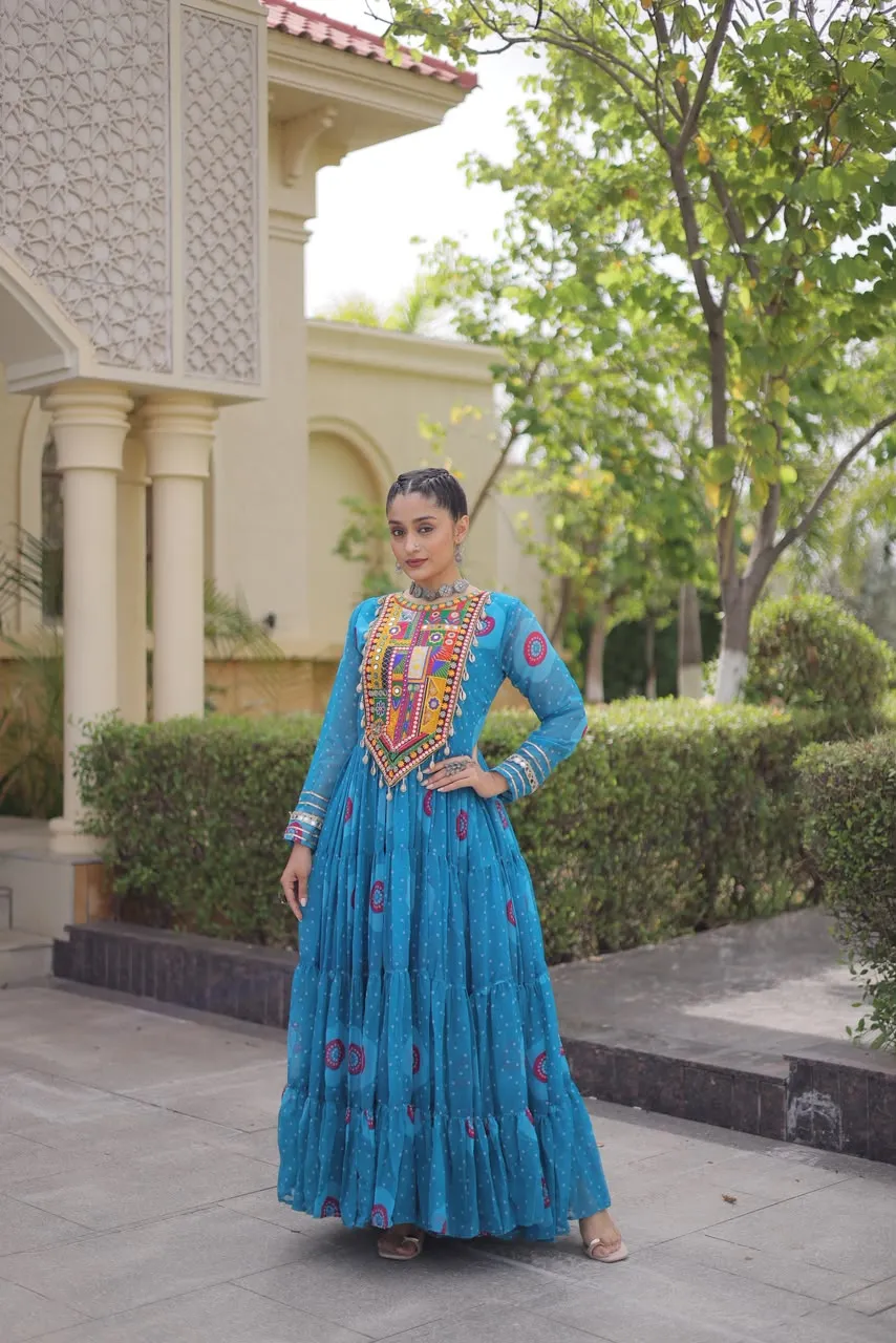 Faux Georgette Bandhani Print Kutchi Patchwork Gown S2026 3