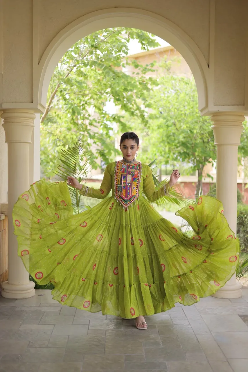 Faux Georgette Bandhani Print Kutchi Patchwork Gown S2026 4