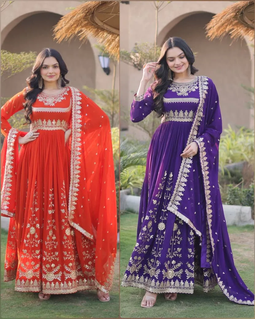 Faux Blooming Georgette Zari Sequins Embroidered Gown S2026