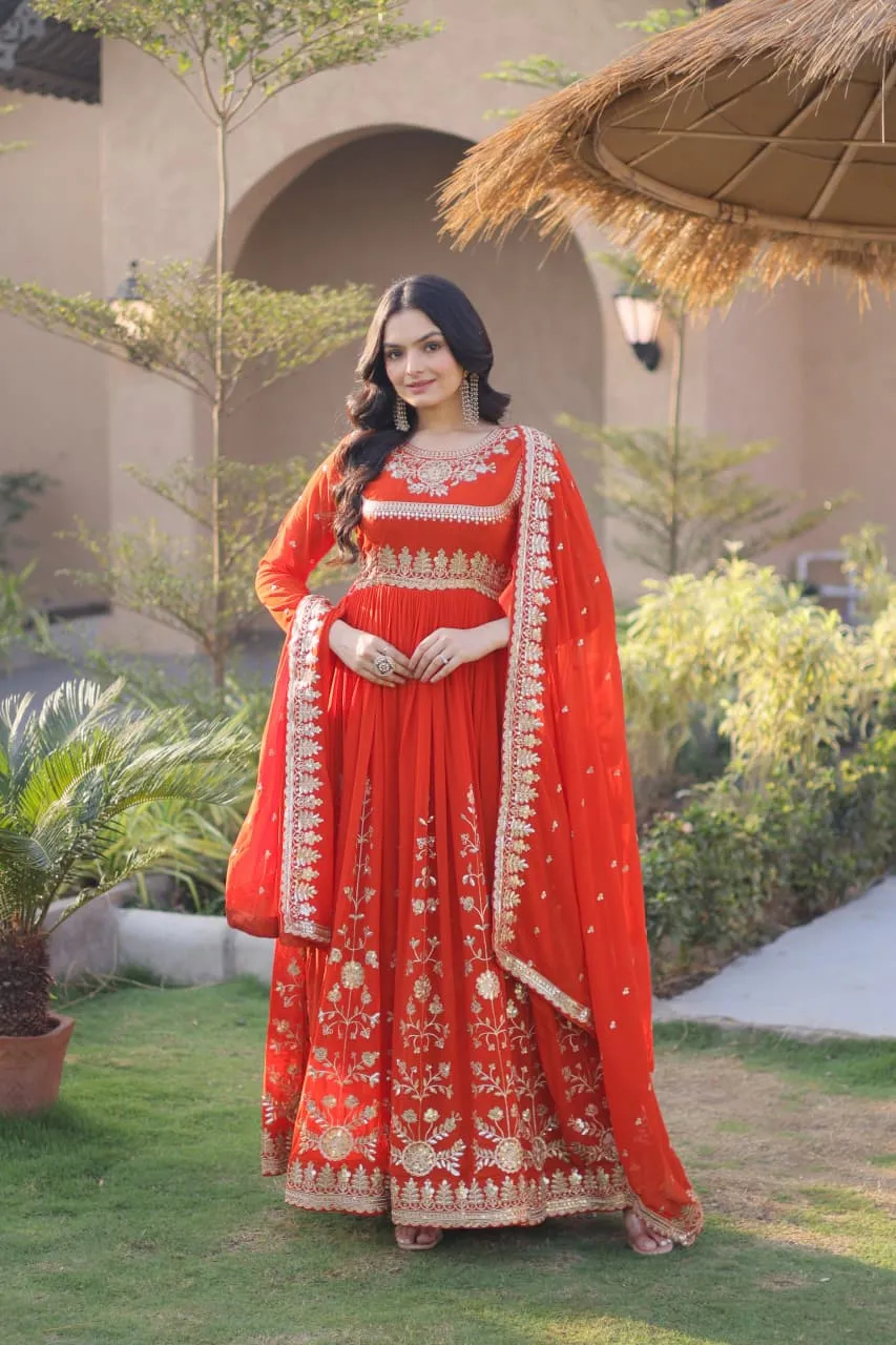 Faux Blooming Georgette Zari Sequins Embroidered Gown S2026 2