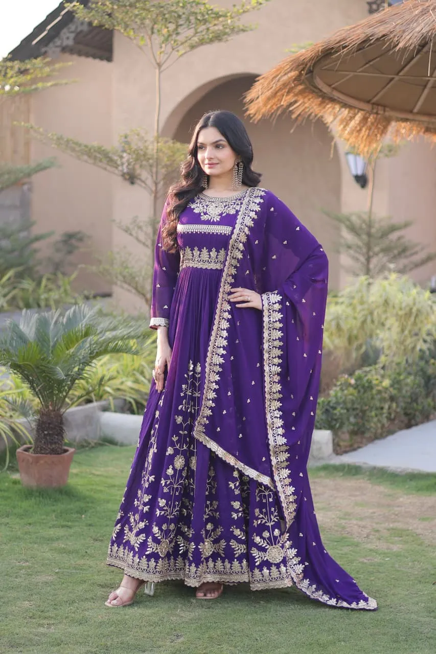 Faux Blooming Georgette Zari Sequins Embroidered Gown S2026 3
