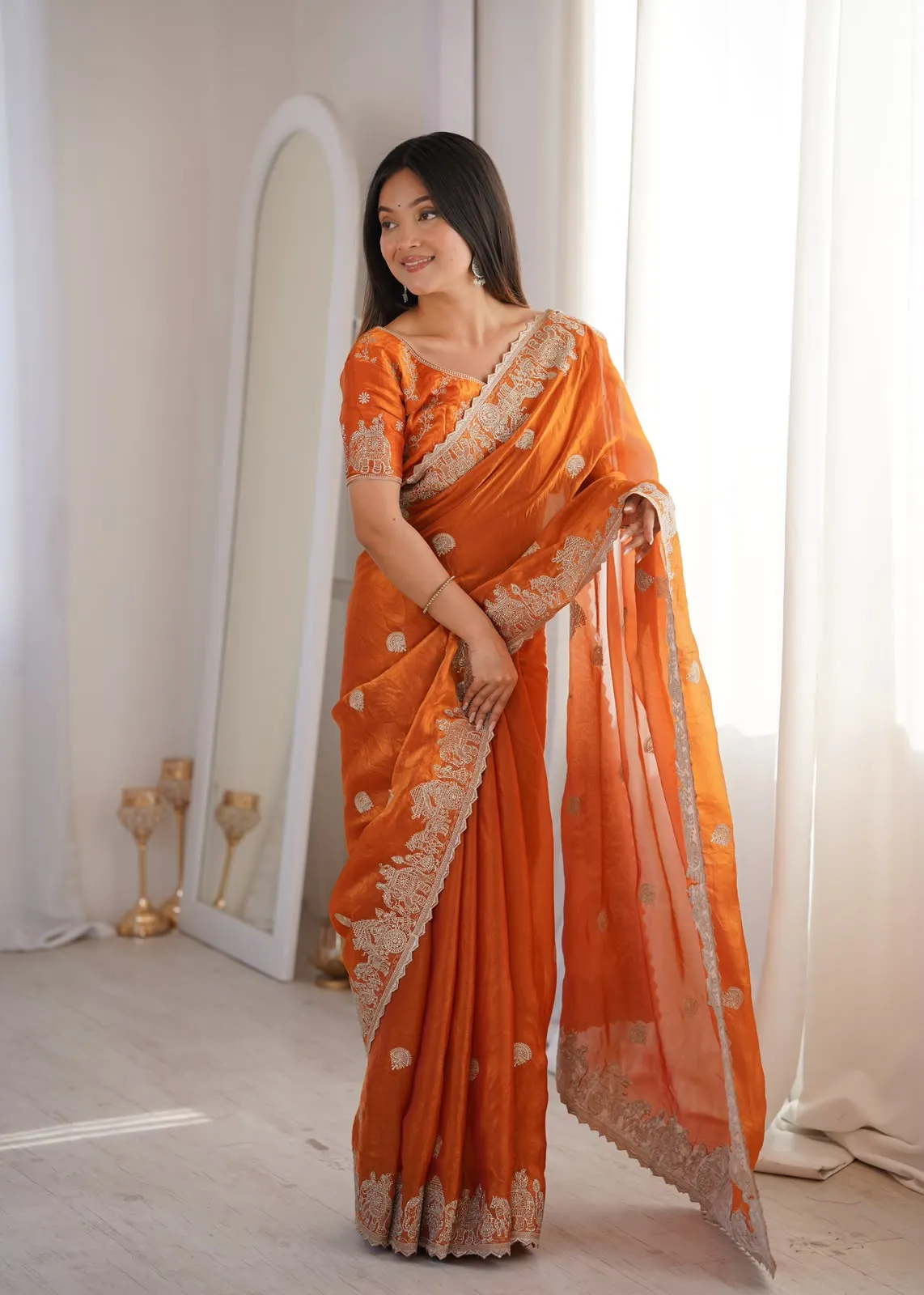 Fendy Crush Zari Embroidered Hotfix Work Sarees S2026 2