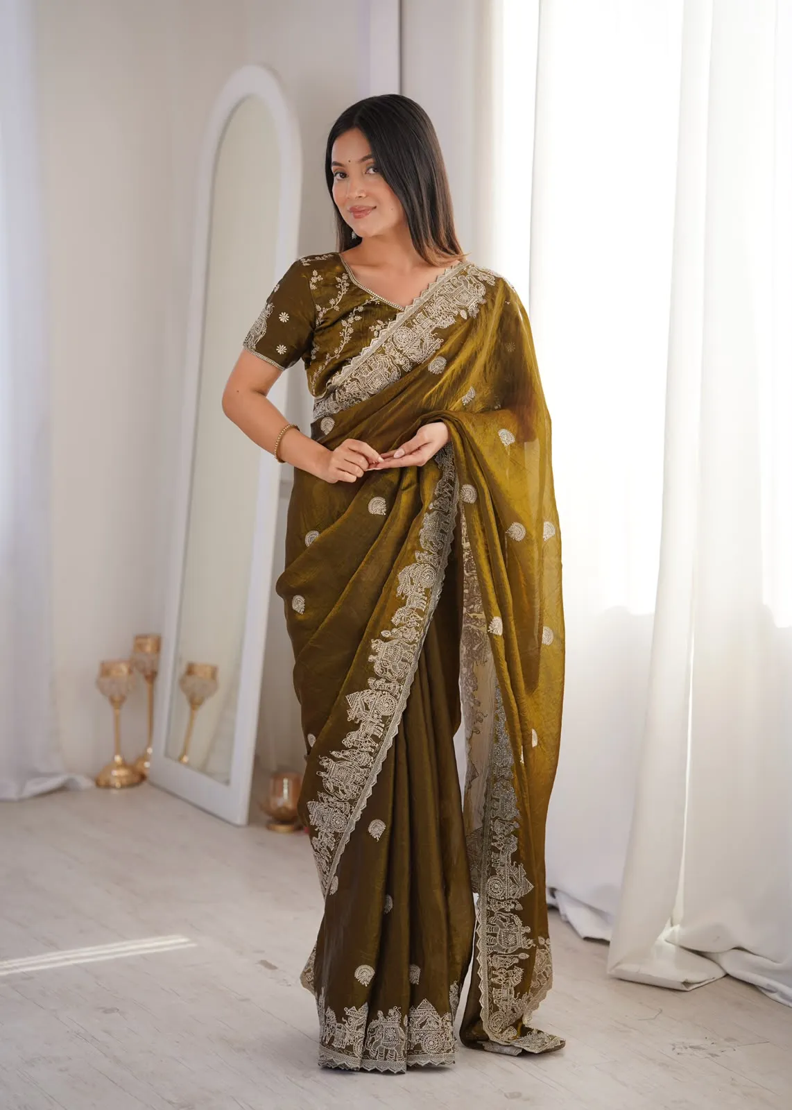 Fendy Crush Zari Embroidered Hotfix Work Sarees S2026 4