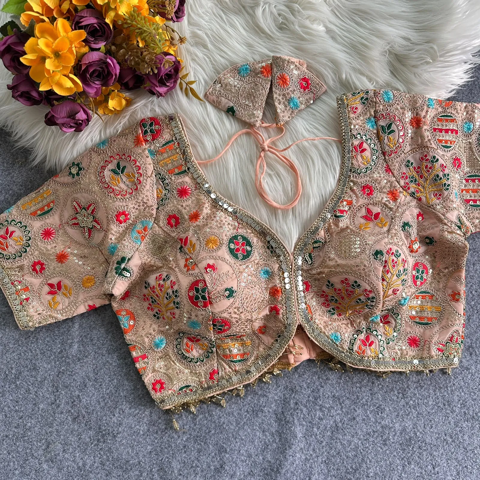 Apple Cut Hand Made Lace Heavy Pure Soft Blooming Fox Georgette Blouse 6