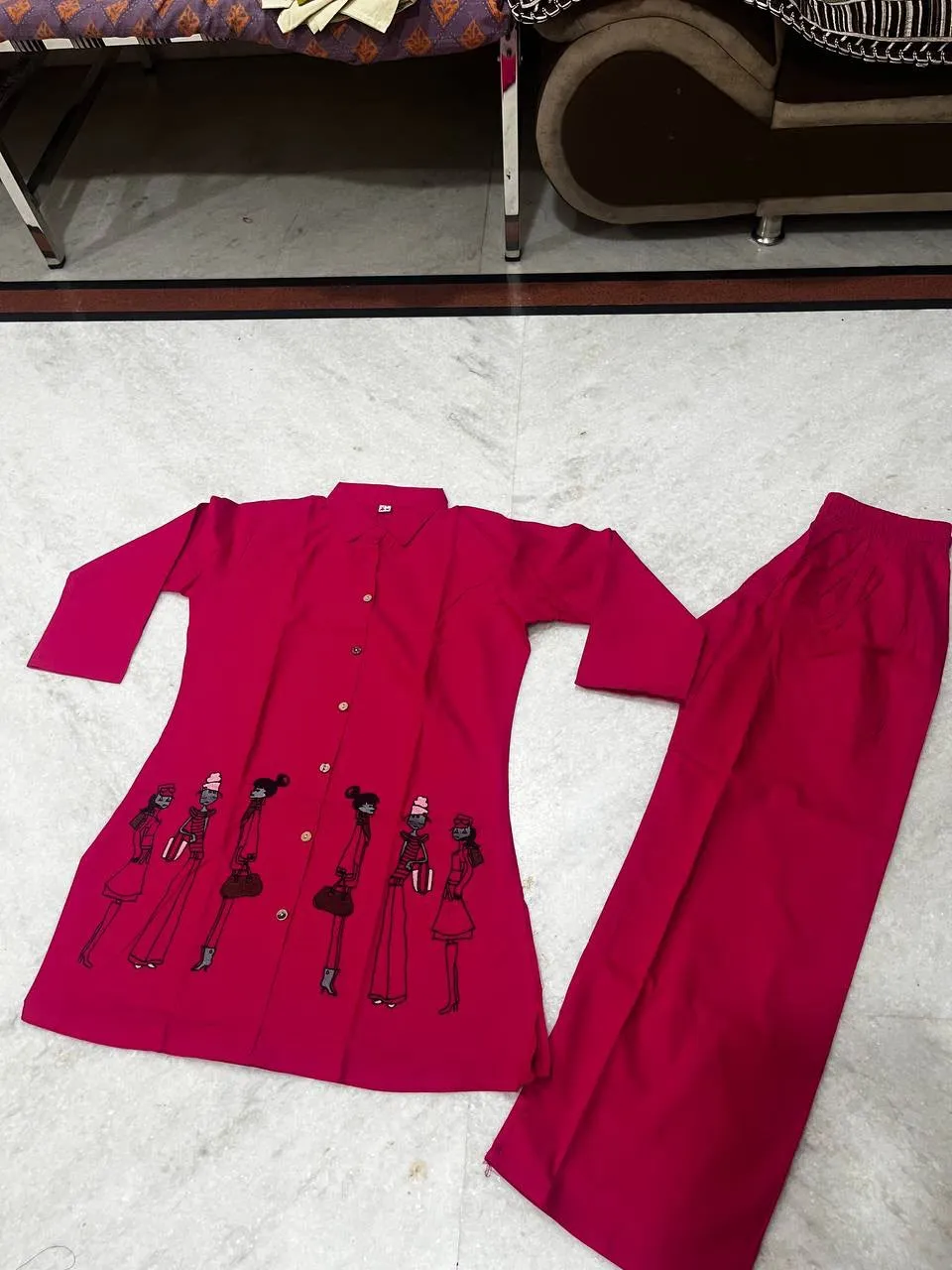 Fvd Taj Vol 2 English Pink Dhabu Cotton Kurti Pant Set 2