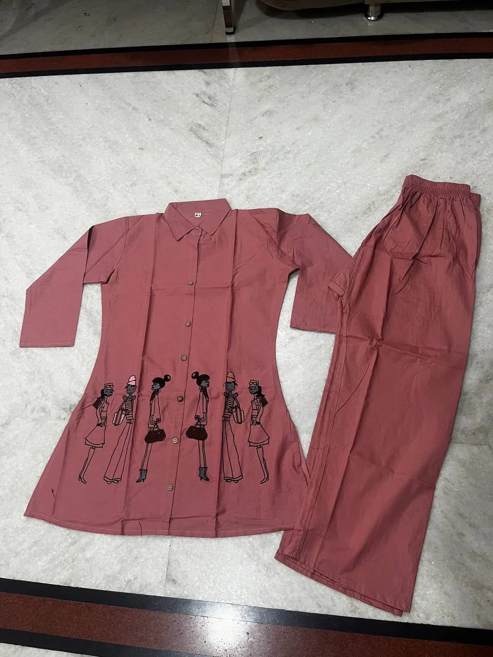 Fvd Taj Vol 2 English Pink Dhabu Cotton Kurti Pant Set 7