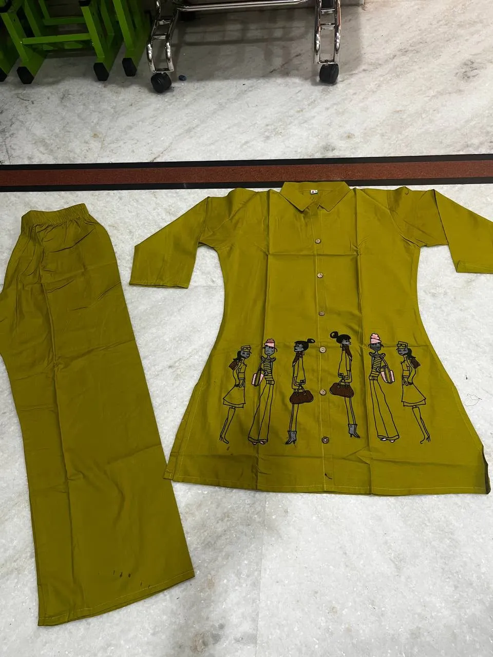 Fvd Taj Vol Dark Cream Dhabu Cotton With Embroidery Work Kurti Pant Set 7
