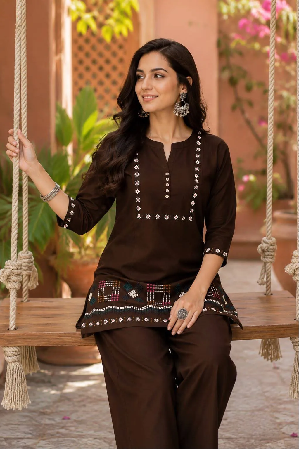 Fvd Tajmahal Brown Dhabu Cotton Kurti Pant Set 3