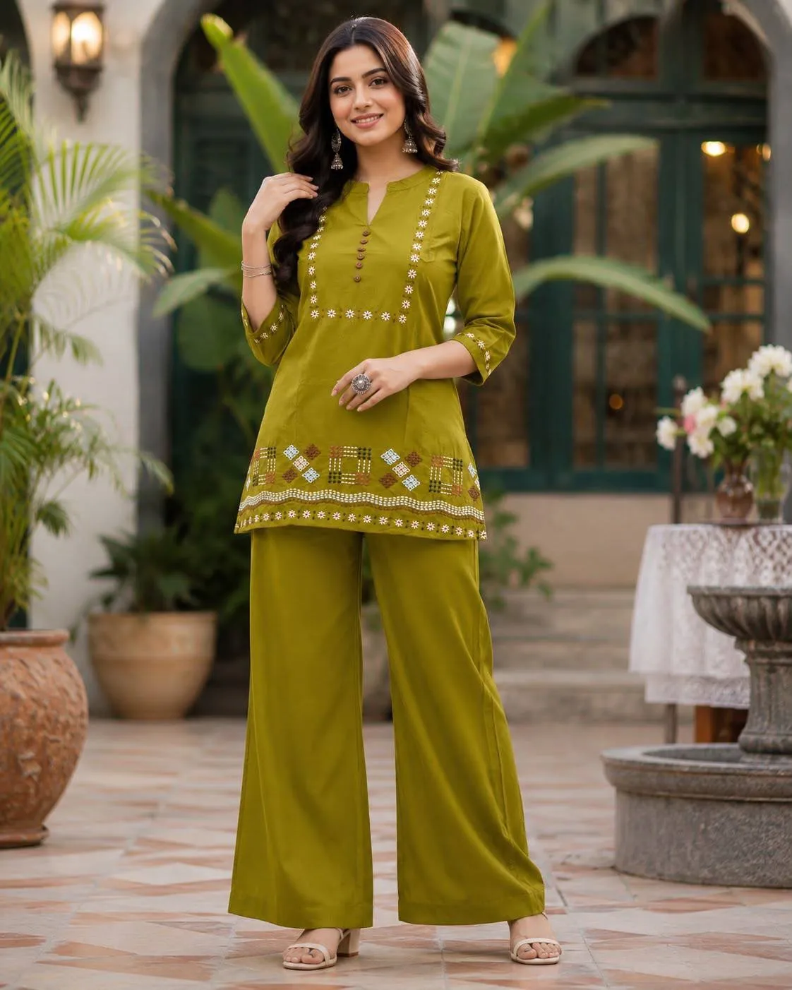 Fvd Tajmahal Maroon Dhabu Cotton Kurti Pant Set