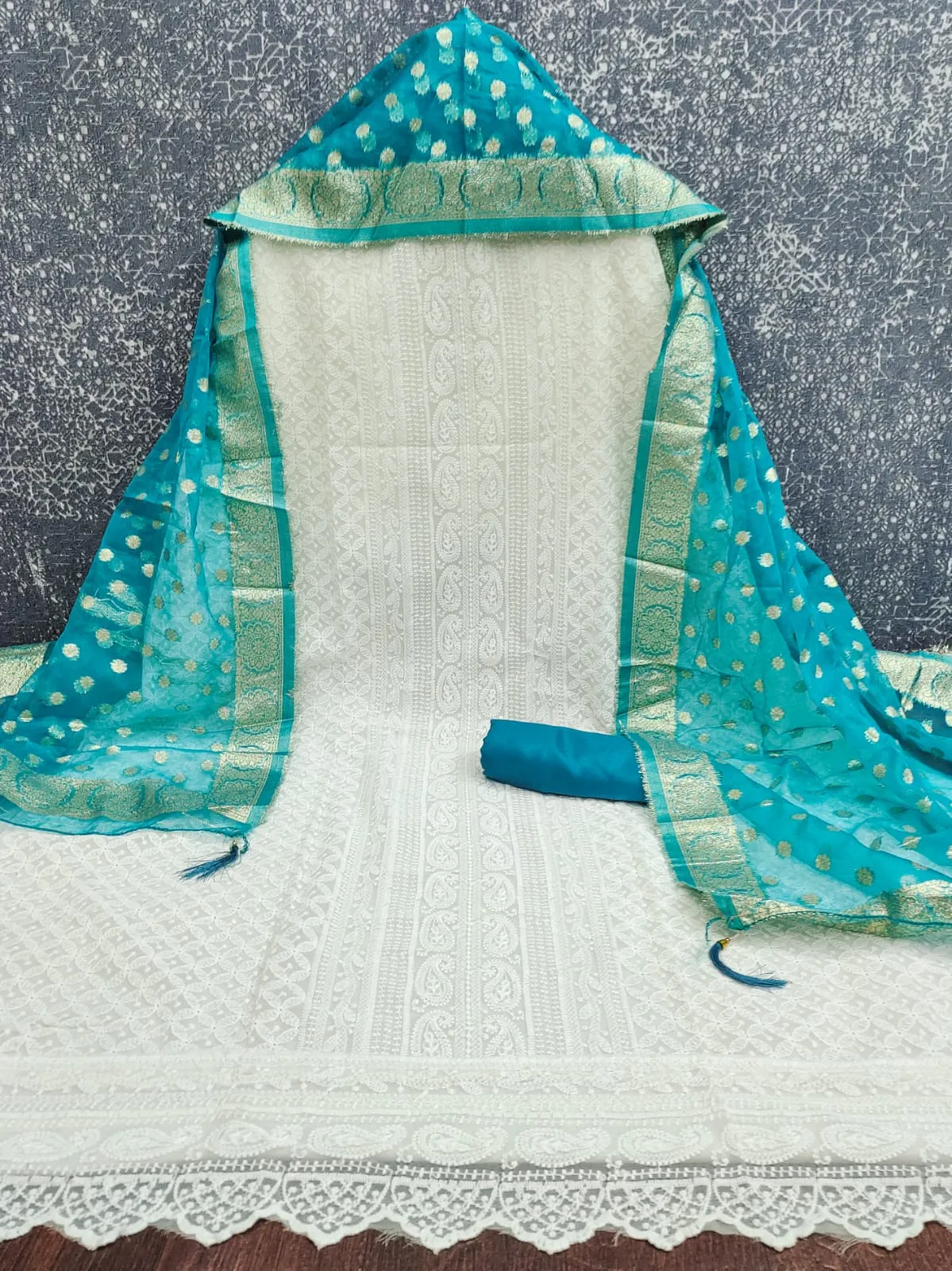 Kepcy Georgette Schiffli Work Dress Materials 5