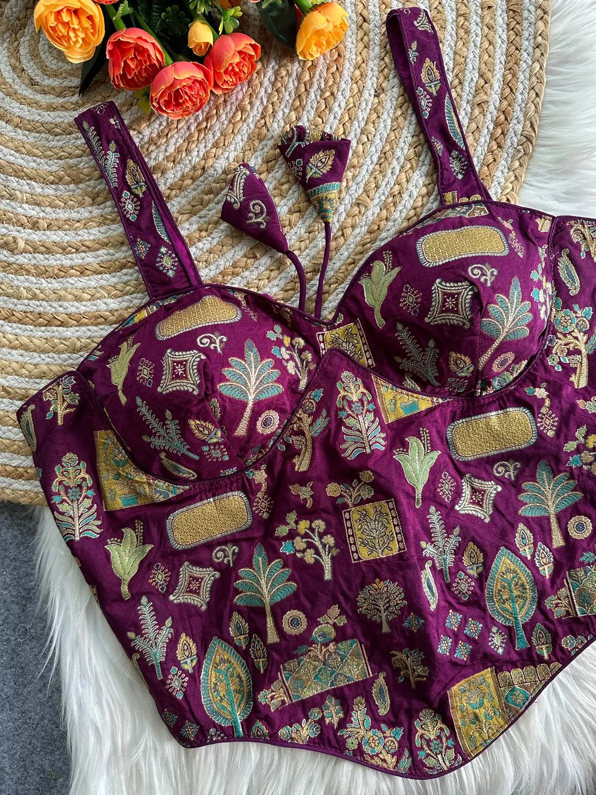 Partywear Corset Style Blouse Heavy Banarasi Blouse 3