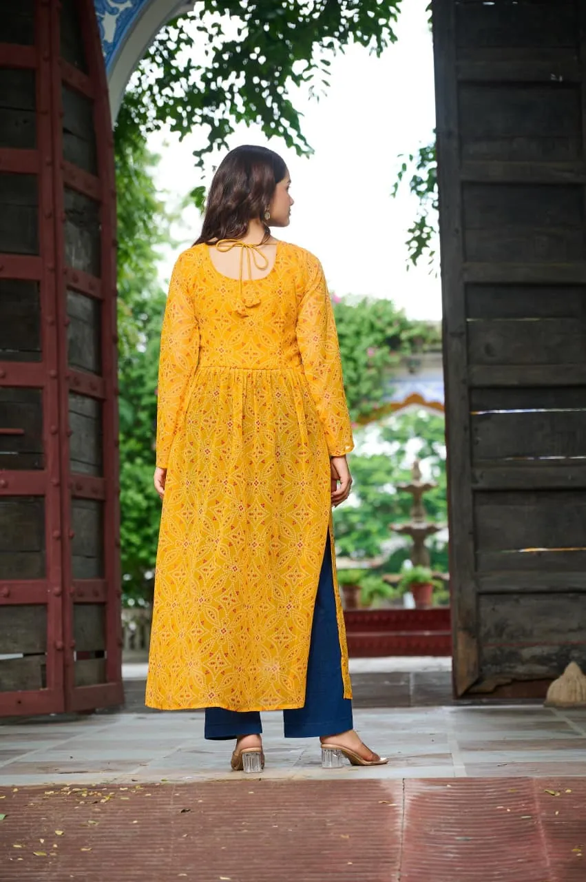 S 2025 Lw 9266 Bandhej Print Work With Kutchi Patch Work In Faux Georgette Kurtis 3