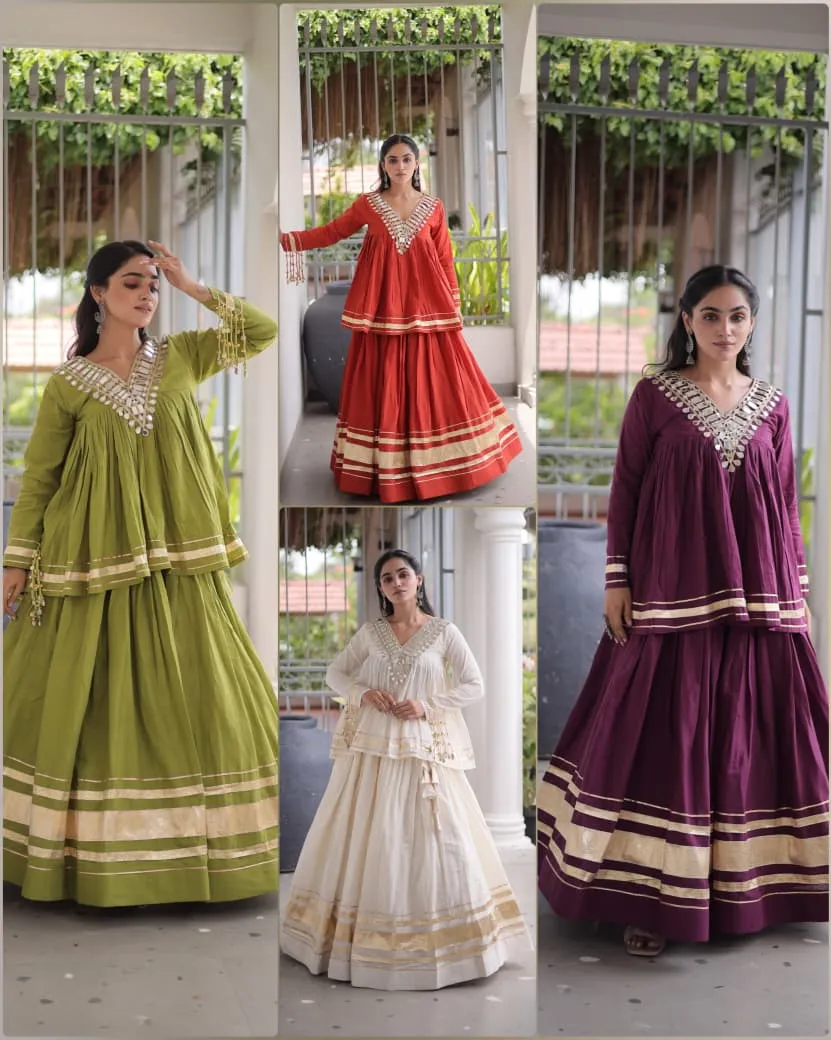 S 2026 Lw 7175 Kora Cotton With Zari &amp; Real Mirror Lace Work Lehenga Choli