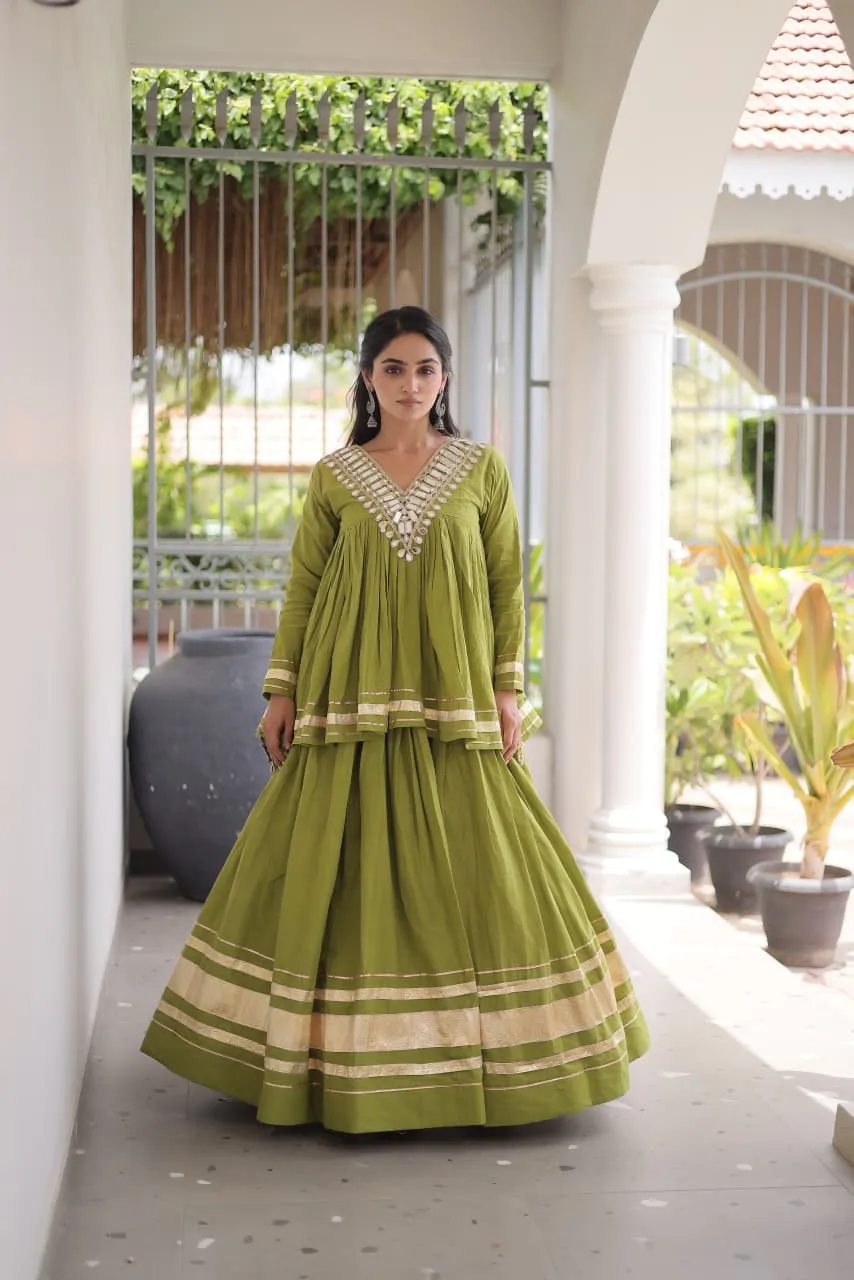 S 2026 Lw 7175 Kora Cotton With Zari &amp; Real Mirror Lace Work Lehenga Choli 2