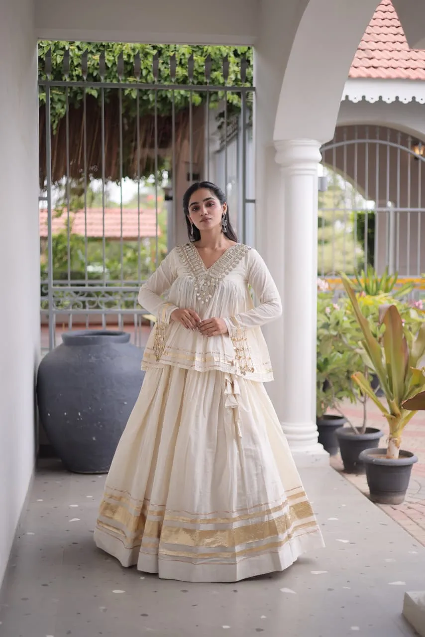 S 2026 Lw 7175 Kora Cotton With Zari &amp; Real Mirror Lace Work Lehenga Choli 7