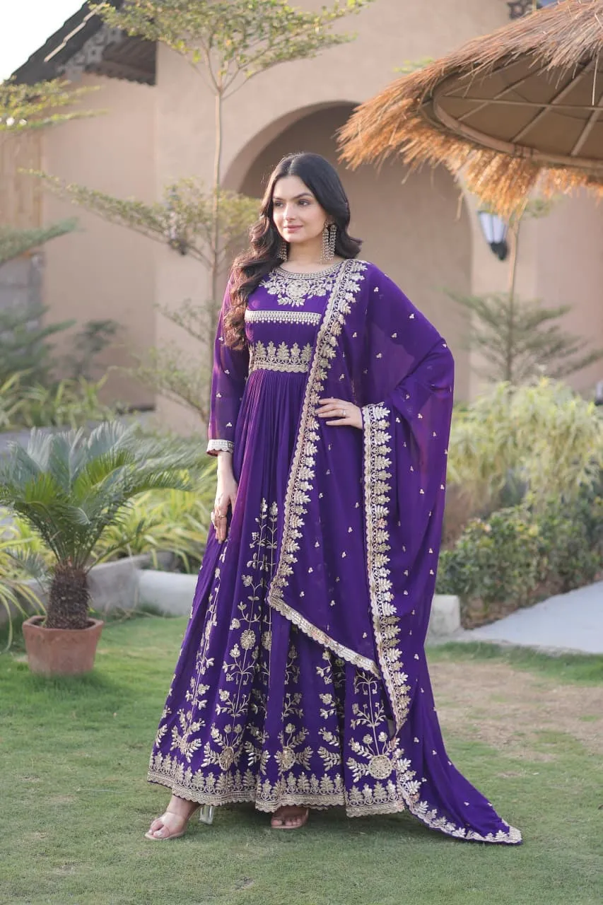 S 2026 Lw 9331 Faux Blooming Georgette With Zari &amp; Sequins Embroidered Work Gown 2